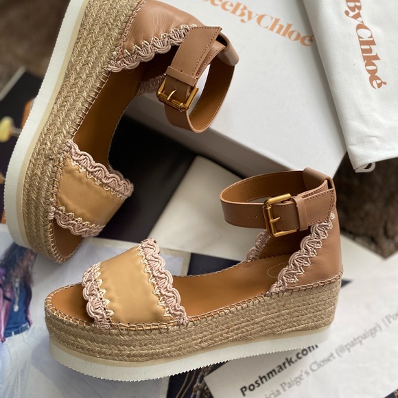 See By Chloe Glyn Leather Flatform Espadrille Sandals